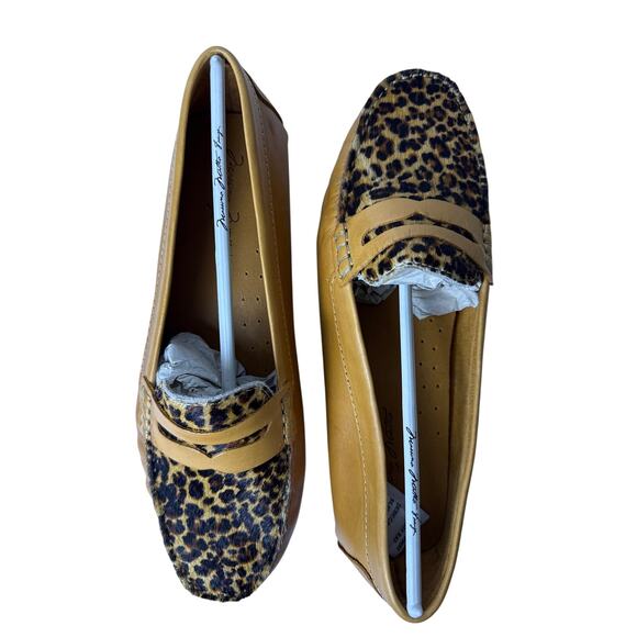 Massimo Matteo Penny Loafer Driver Slip On Women's 9.5 Tan Leather Cheeta Vamp - Picture 9 of 12